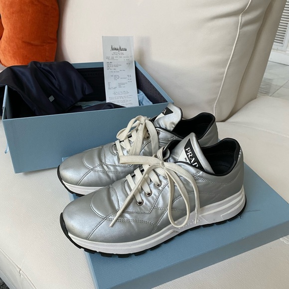 Authentic PRADA Silver Sneakers - Picture 2 of 8
